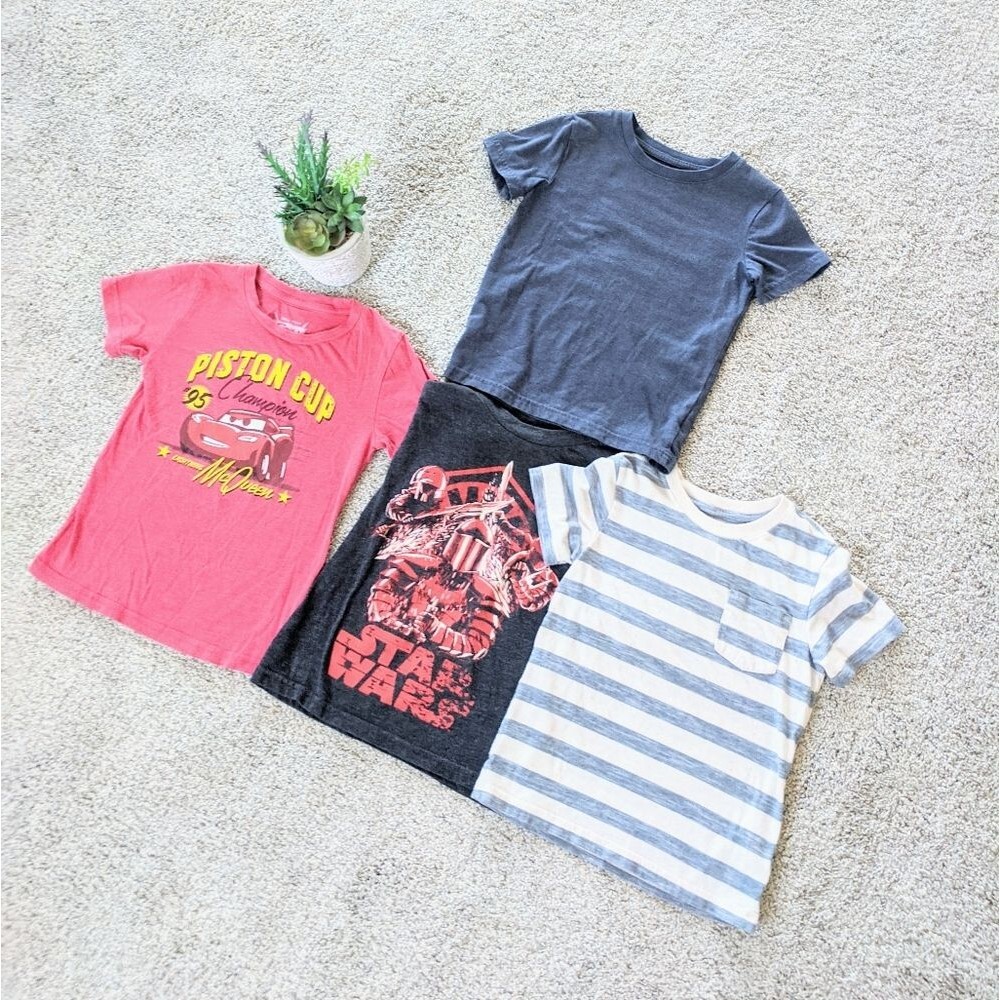 Set of 4 Boy's Tees Disney Star Wars Stripes Solid Characters